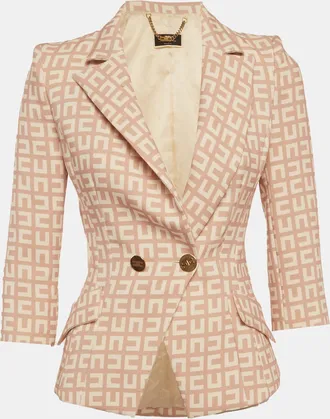 Elisabetta Franchi Multicolor Monogram Print Crepe Double Breasted Blazer