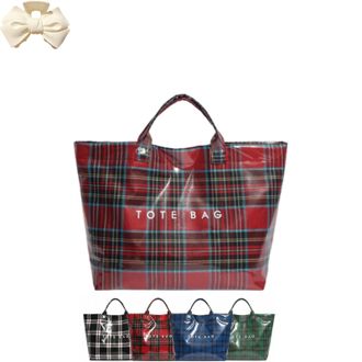 Generic Womens Letters Print Tote Bag, Fashion Plaid Tote Bag Handbag, PVC Work Handle for Women Shopping Market (Red)