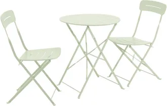 Sweeek Round bistro garden table, steel, folding + 2 chairs, green 42.5x53x82 cm - Balconea