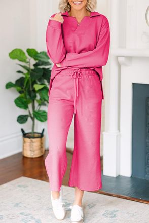 Azura Exchange Womens Textured Knit Pants Geometric Design - Pink - Size X-Large