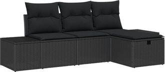 vidaXL Conjunto De Sof&aacute; De Jard&iacute;n 4 Pcs Negro 55 X 62 X 69 Cm Vidaxl
