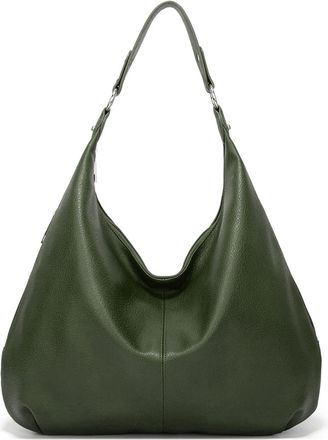 Generic Ashioup Hobo Bags for Women Soft PU Leather Shoulder Bag Vintage Slouchy Handbag with Zipper, Blackish Green, One Size