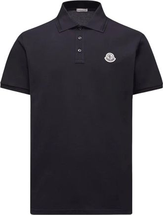 Moncler Tops, Heren, Blauw, S, Katoen, Polo van Katoen Piqu&eacute; met Tricolore Logo