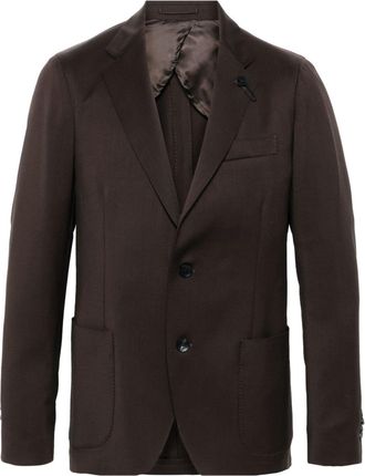 Lardini brooch-logo appliqué blazer - men - Viscose/Virgin Wool/Cupro - 48 - Brown