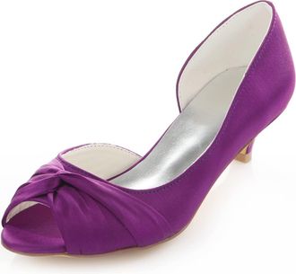 Emily Bridalwear 100-16 Womens Wedding Shoes Peep Toe 1.57 Inches Kitten Heel Satin Pumps with Knot Bridal Shoes (EU39/UK6, Purple)