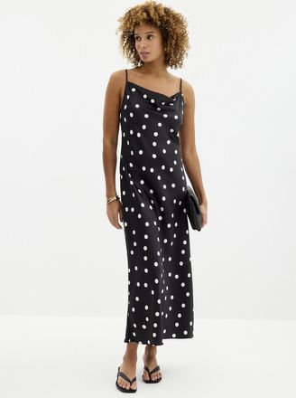 Contemporaine Womens Satiny polka dot cowl-neck dress