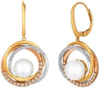 Le Vian Ladies Pearl Earrings set in 14K Tri Color Gold