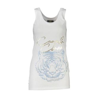 Cavalli Sleeveless Tops, female, White, Size: XS White Cotton Women Tank Top