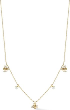 Glaze Jewelry Sterling Silver Pearl and Bee Charm Necklace