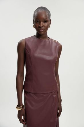 Karen Millen Womens Faux Leather Button Tailored Top - Red - Size 14 UK