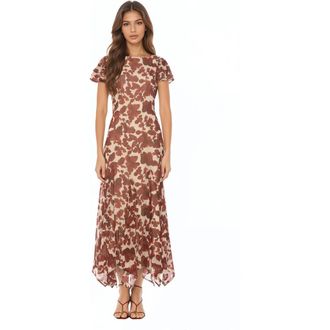 Alexia Admor Kaelith Ruffle Sleeve Midi Dress in Red Floral at Nordstrom, Size 12