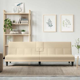 vidaXL Sof&aacute; Cama Con Portavasos Tela Crema Vidaxl