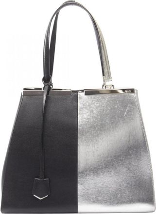 Fendi Black Silver Leather Handbag Tote Bag (Pre-Owned)