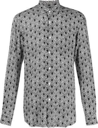 Peninsula all-over graphic-print shirt - men - Linen/Flax - M - White