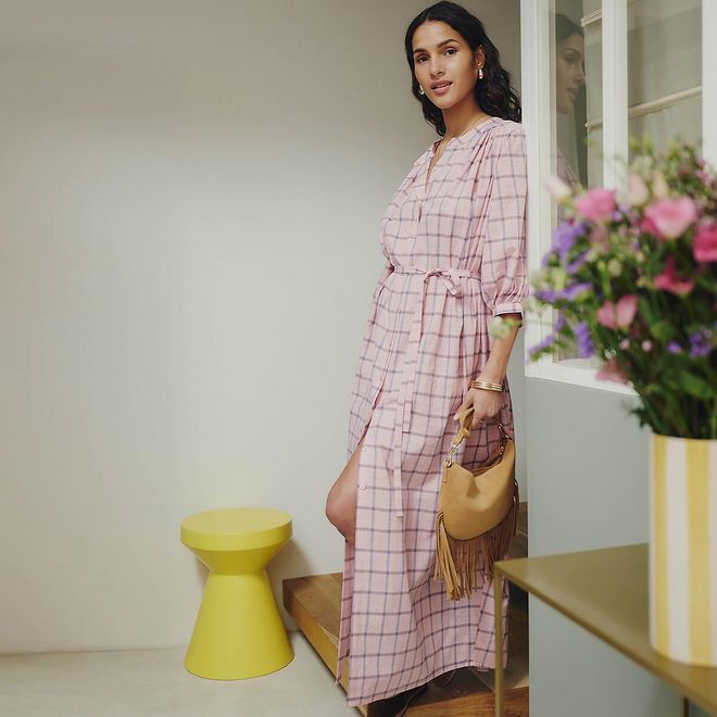 Maxi-jurk met ruiten, 3/4-mouwen