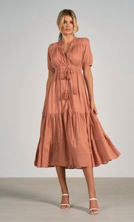 Elan Short Sleeve Midi Dress In Dusty Pink