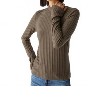 Michael Stars Opal Ribbed Mock Neck Top In Olive