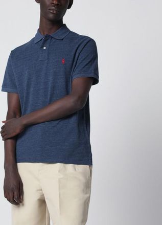 Polo Ralph Lauren Navy m&eacute;lange cotton Custom Slim-Fit polo shirt