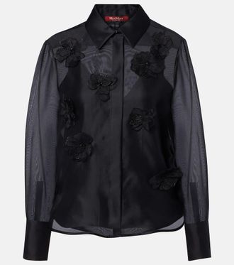 Max Mara Agi embellished floral-appliqu&eacute; silk blouse