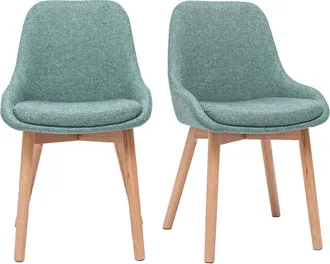 Miliboo Miliboo - Set De 2 Sillas N&oacute;rdicas De Tela Verde Gris&aacute;ceo Y Madera Clara Maciza Holo