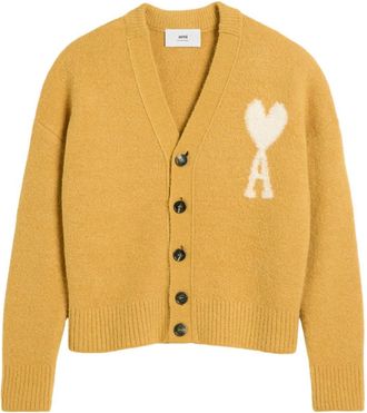 Ami Ami de Coeur V-neck cardigan - unisex - Elastane/Alpaca Wool/Polyamide/Wool - S - Yellow
