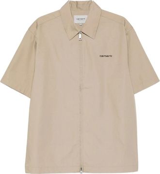 Carhartt Work in Progress S/S Postal Zip Shirt - Heren - Korte mouwen Overhemden - Beige - L - Katoen - Overhemden