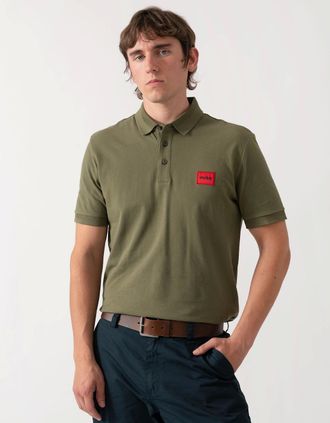 HUGO BOSS Mens HUGO Dereso222 Mens Cotton Piqu&eacute; Slim-Fit Polo Shirt with Logo Label - Open Green 388 - Tan - Size: 38