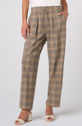 Liverpool Plaid Drawstring Crop Wide Leg Pants in Oak/multi Ombre Plaid at Nordstrom, Size 10