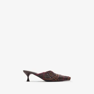 Burberry Check Woven Leather Cameo Mules, Size: 37.5