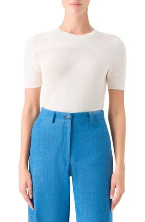 Akris Sunbeam Short Sleeve Silk & Cotton Sweater in Ecru at Nordstrom, Size 10