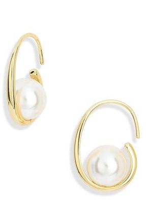 Nordstrom Rack Demi-Fine Imitation Pearl J Hoop Earrings in White- Gold at Nordstrom Rack