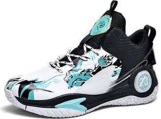 Generic Unisex Basketball Shoes Lightweight Soft Soled Shock-Absorbing Anti Slip Wear-Resistant Sports Training Boots Walking Shoes(White-Green,5.5 UK)