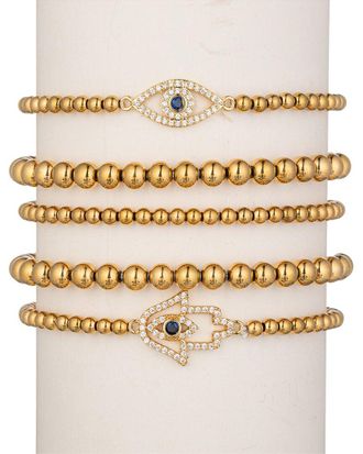 Eyecandy LA Eye Candy La Lauren Titanium Cz 5Pc Hamsa Stretch Bracelet Set