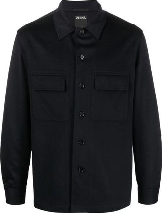 Ermenegildo Zegna Navy Blauw Kasjmier Klassieke Overhemd - Heren - Casual Overhemden - Blauw - M - Kasjmier - Overhemden