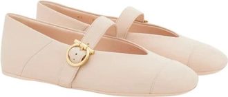 Ferragamo Gancini Ballerina Flats - Dames - Schoenen - Beige - Maat: 43 1/2 EU Leer