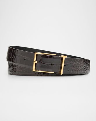 Tom Ford Men & apos;s Croc-Embossed Leather T-Loop Belt