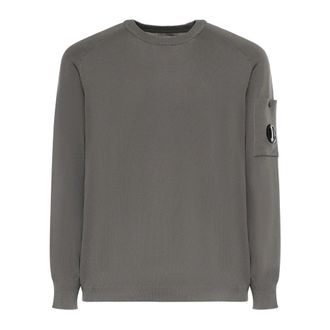 C.P. Company Round-neck Knitwear, male, Gray, Size: 2XL Cotton Sea Island Crewneck Lens Sweater