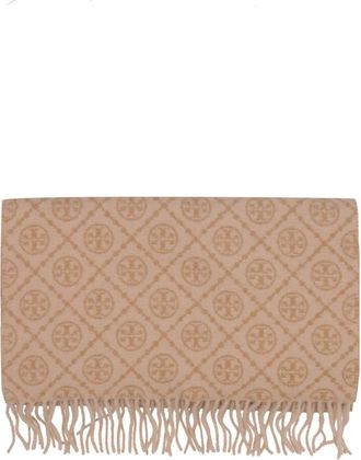 Tory Burch Accessoires, Dames, Bruin, ONE Size, Wol, T Monogram Sjaal