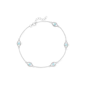 Ross-Simons Swiss Blue and White Topaz Evil Eye Station Anklet in Sterling Silver