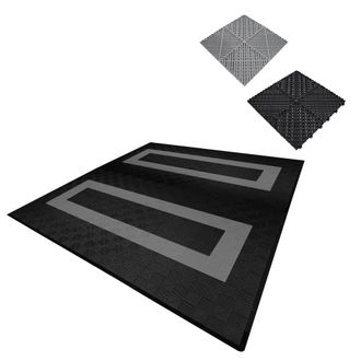 MonsterShop Vented Garage Floor Tiles With Edges - 165 Black & 60 Grey