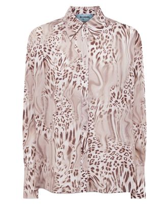 Blugirl Stretch Silk Blouse With Modern Animal Print And High Cuffs