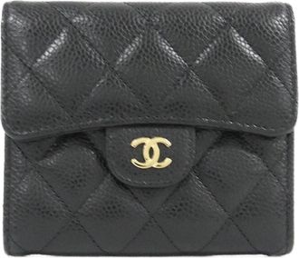 Chanel Black Grained Calfskin Wallet (Tri-Fold) (Pre-Owned)