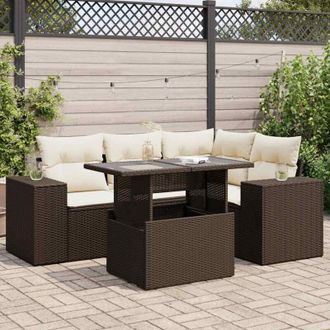 vidaXL Vidaxl - Set Comedor De Jard&iacute;n 5 Piezas Y Cojines Rat&aacute;n Sint&eacute;tico Marr&oacute;n