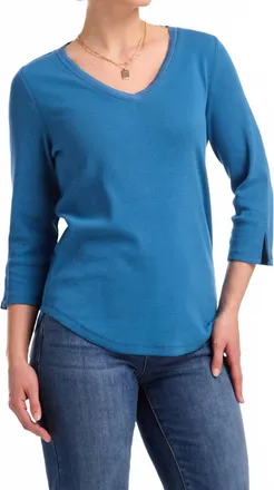 FDJ V-Neck Rib Sparkle Top In Deep Teal