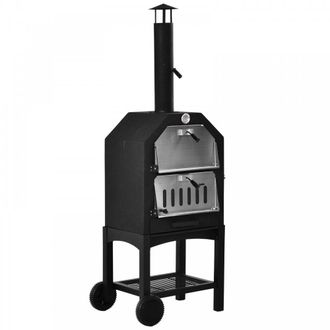 OUTSUNNY 3-Tier Freestanding Outdoor Pizza Oven & Charcoal BBQ Grill - Black | TJ Hughes
