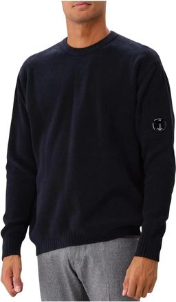 C.P. Company Chenille Cotton Total Eclipse Sweater - Heren - Ronde hals truien - Blauw - 2XL - Katoen - Truien & Vesten