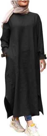 Generic Womens Muslim Long Sleeve Button Down Abaya Casual Dress with Hijab Dubai Outfits Lightweight Dress for Women Elegant Comfortable Everyday Wear (Black