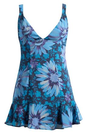 Free People Heat of the Moment Floral Tiered Minidress in Starless Night Combo at Nordstrom, Size X-Small
