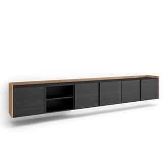 Skraut Home Mueble tv efecto madera negro y roble 309x35x50cm colgado