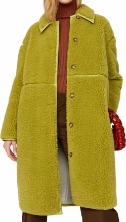 Something Navy Reversible Faux Shearling Coat In Chartreuse